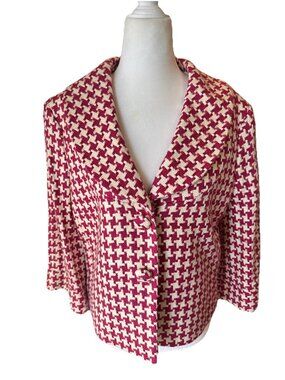 Isabella DeMarco Pink And White Blazer NWT Size 10 Tailored Houndstooth